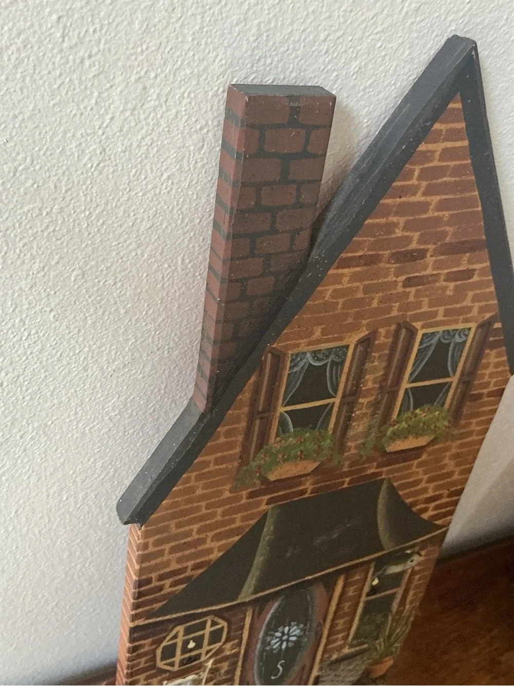 HandPainted Wooden House KEY HOLDER Wall Hanging Decor 4Hooks Blue Country House